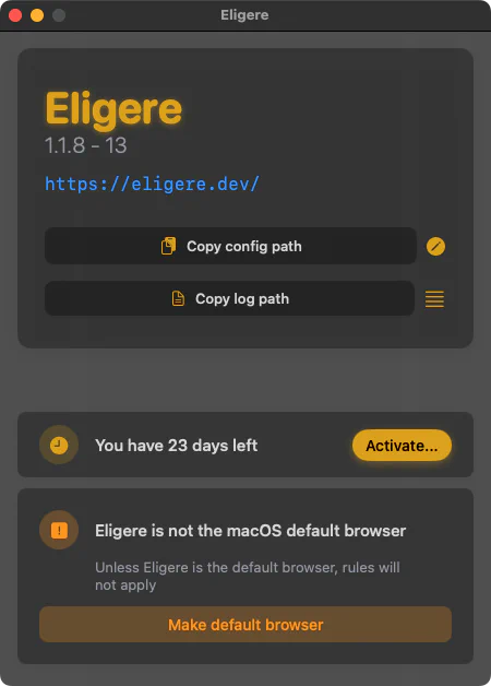 Eligere is not the default web browser